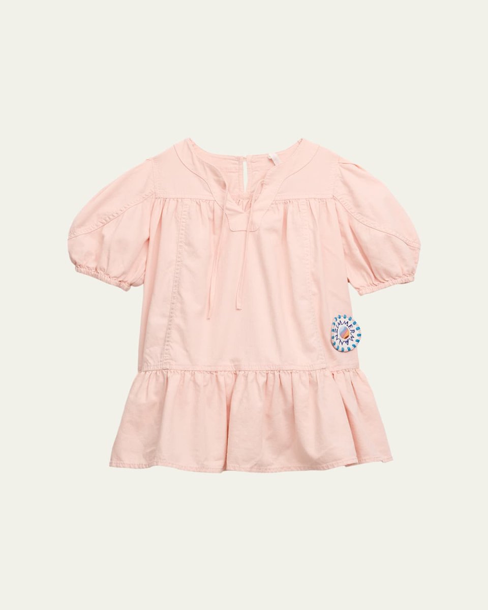 Girl's Everley Logo-Patch Denim Dress, Size 1-12